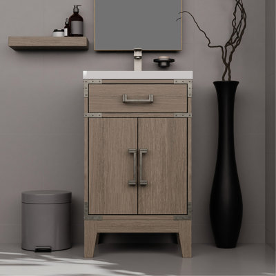 Meuble-lavabo simple en chêne gris 20 po X 18 - Fermeture en douceur, grand espace de rangement entièrement assemblé pour une utilisation instantanée