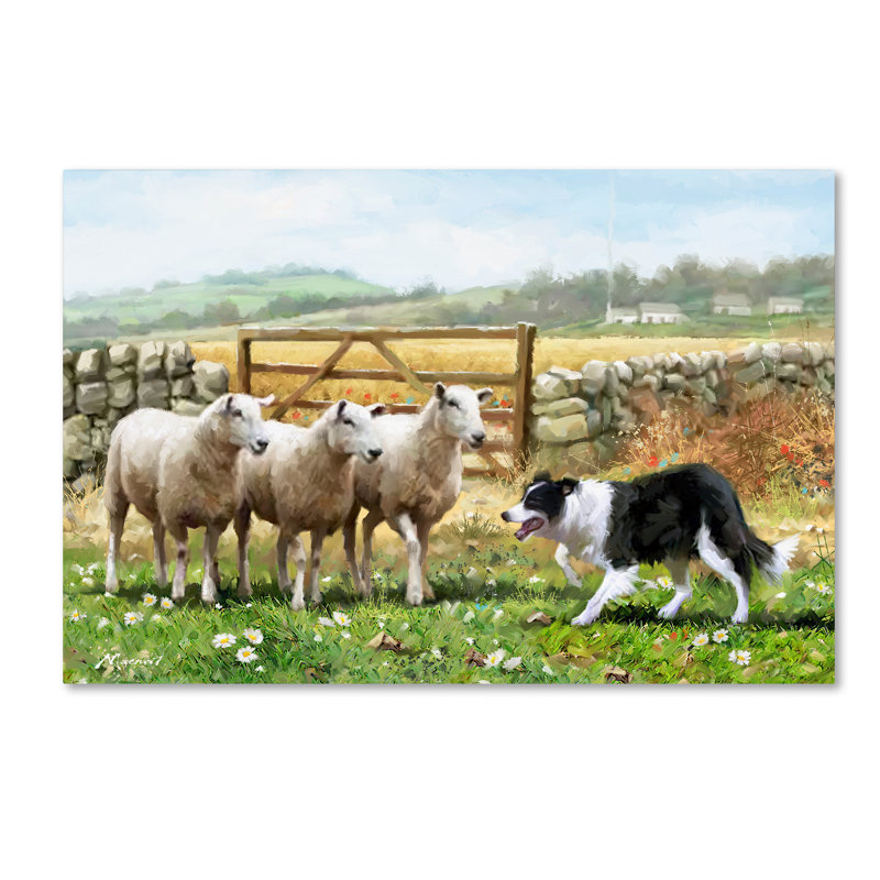 «Armand Sheepdog with Sheep» par Armand, H 12 po x l 19 po x P 2 po