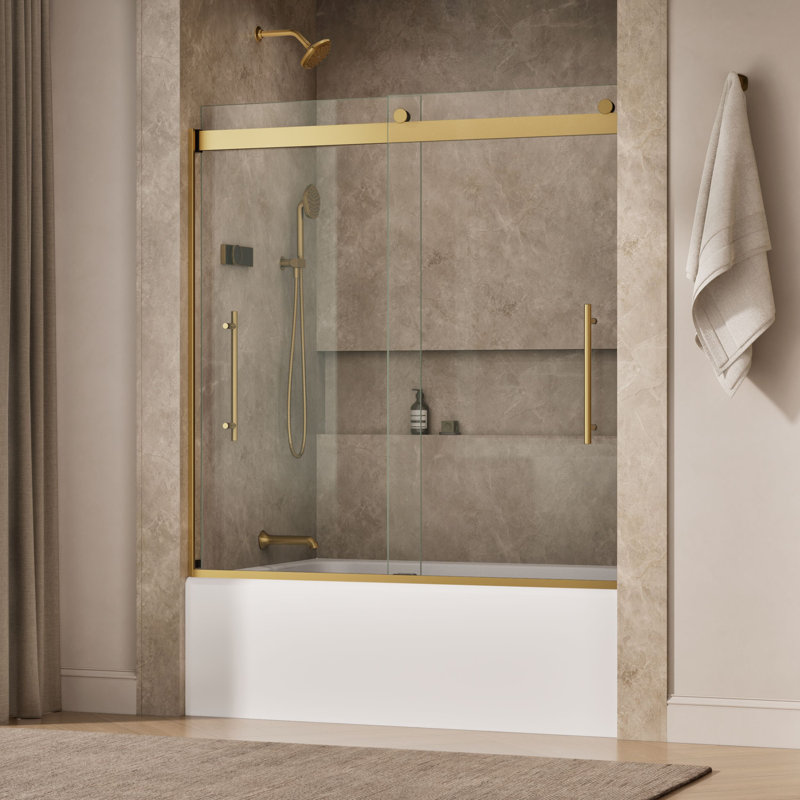 Levity Plus Less Sliding Bath Door, 61-9/16 In. H X 56-5/8 - 59-5/8 In. W, With 5/16 In.-Thick Crystal Clear Glass, Bronze