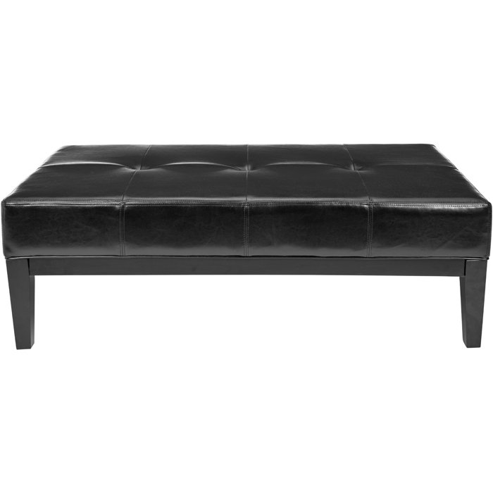 Repose-pieds capitonné rectangulaire en similicuir de 48,4 po de large Kamyrah, Similicuir noir