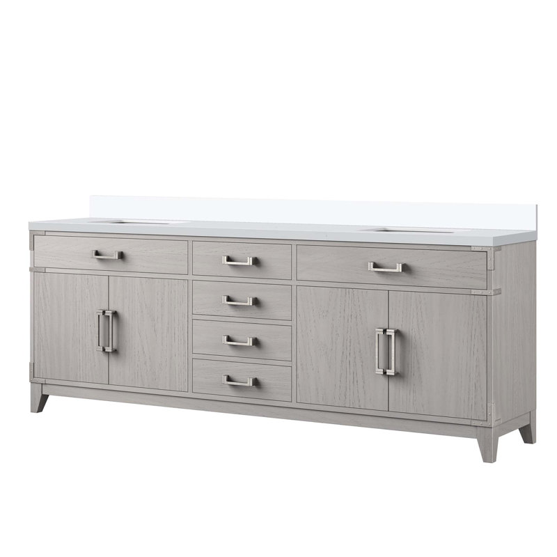 Ensemble de meuble-lavabo autoportant avec robinet et miroirs, Gris