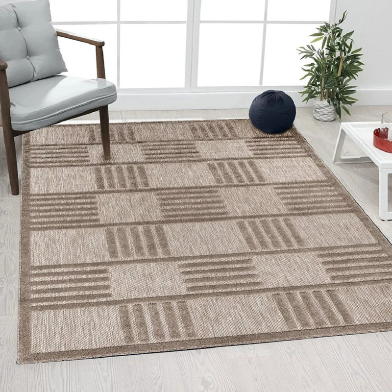 Chevron Machine Tufted Indoor / Outdoor Area Rug, Rectangle 50 x 80 cm, Beige