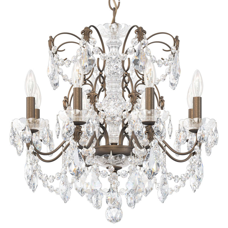 Century 8 - Light Candle Style Chandelier, Etruscan Gold, Heritage Handcut Crystal Clear