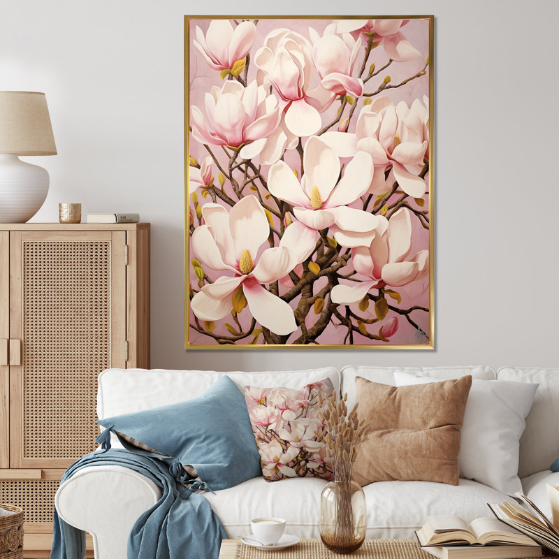 «Magnolias», impression sur toile, H 20 po x l 12 po x P 1 po, Cadre flottant doré