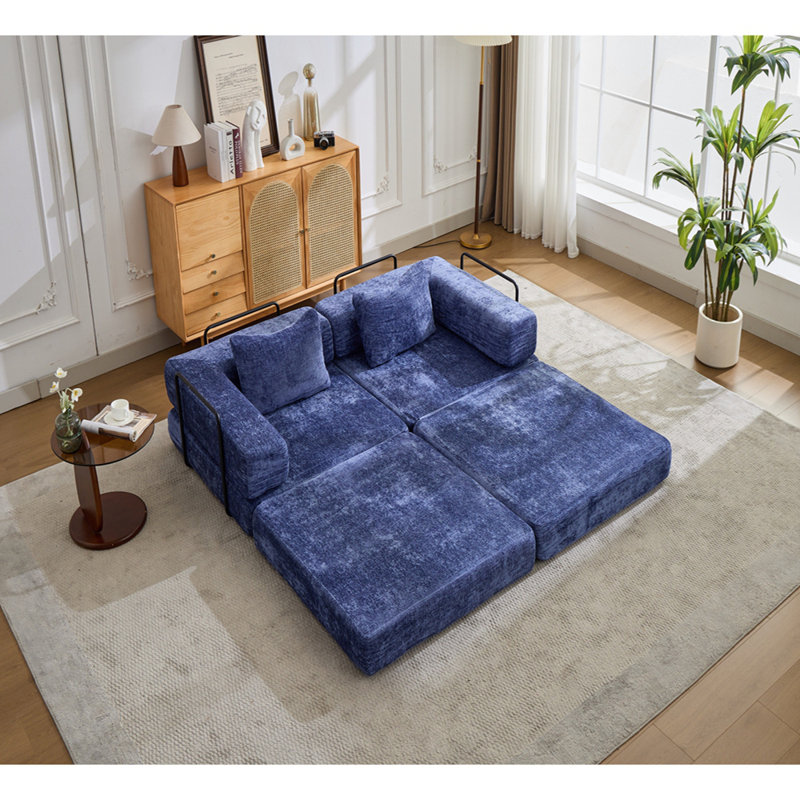 Canapé à compression, canapé-lit au sol convertible avec structure de forme fixe, canapé modulaire sans os sans causeuse, sans assemblage requis, tissu chenille, pour la chambre à coucher du salon