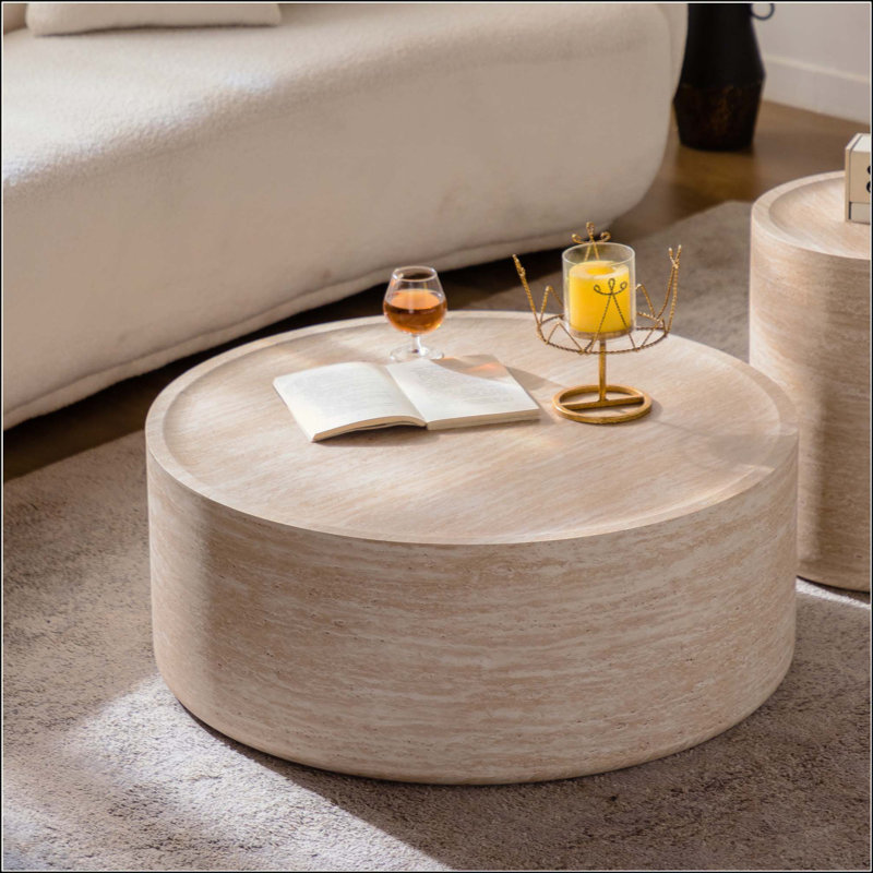 Table basse ronde moderne avec motif Mars, entièrement assemblée, aucun assemblage requis