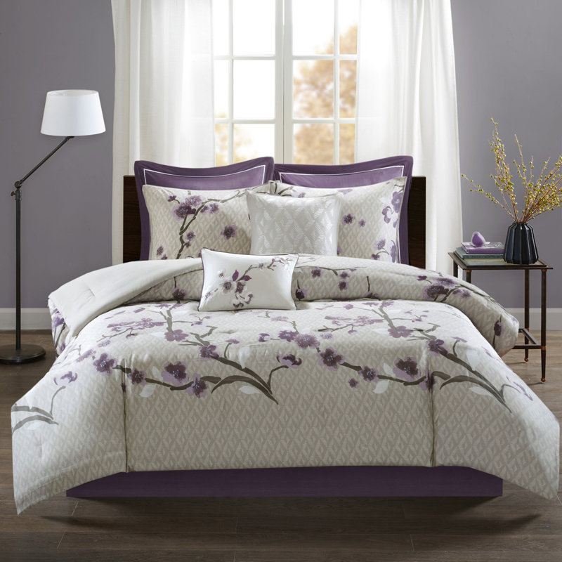 8 Piece Comforter Set Purple/Taupe