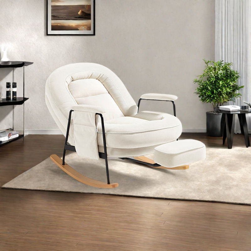 Chaise berçante confortable en bois massif, Blanc