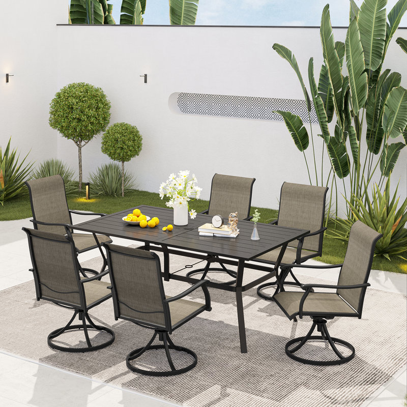 Ensemble repas d'extérieur 7 pièces avec fauteuil Siwvel