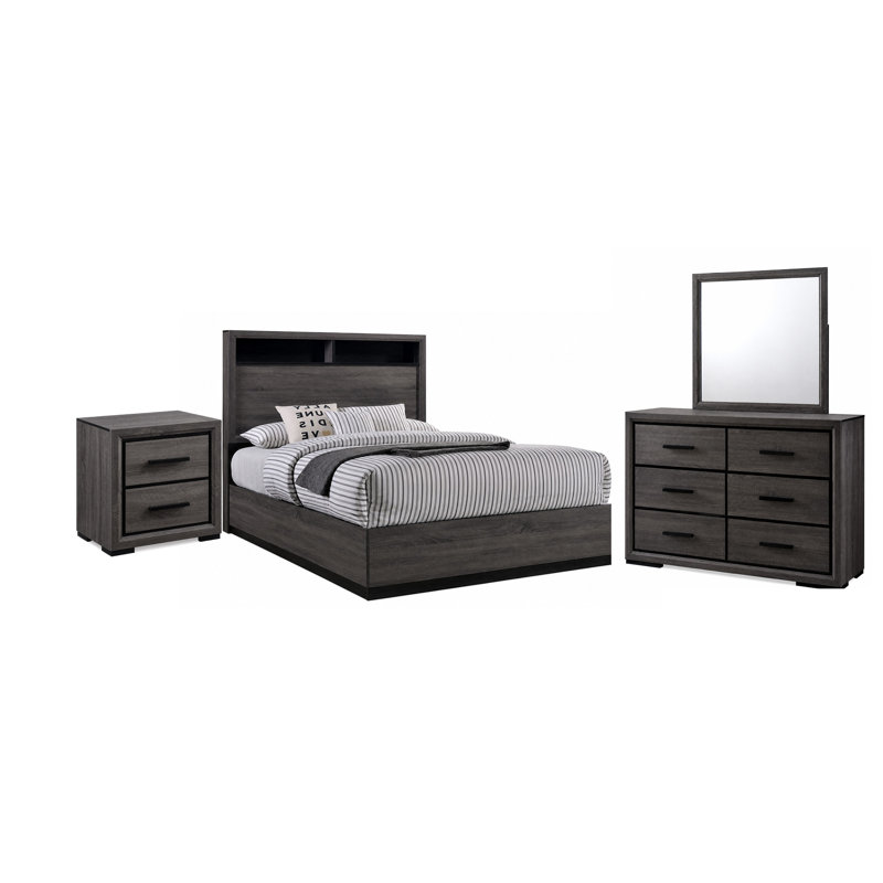Ensemble de chambre avec grand lit 4 pièces Kalie et tête de lit bibliothèque Kalie