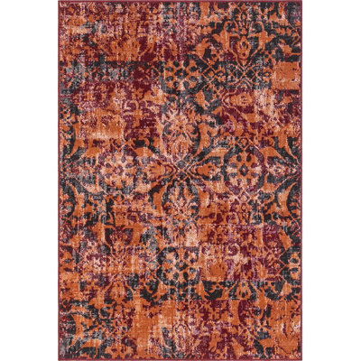 Tapis floral terre cuite
