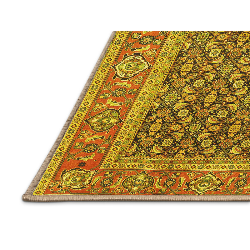 Tapis traditionnels jaunes lavables à la machine 1047, Rectangle 6 pi x 9 pi