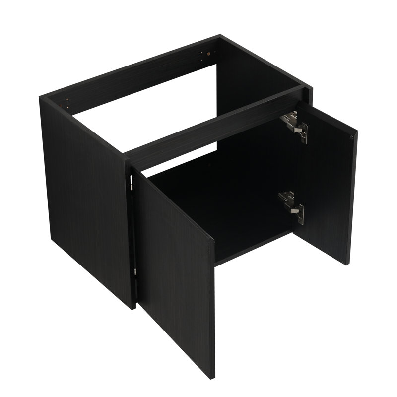 Meuble-lavabo de salle de bain 24 po - style moderne, portes à fermeture en douceur, conception à montage flottant, cuve en résine, fabrication en contreplaqué, châtaignier noir 24 po avec armoire moderniste, porte, forme montée, contreplaqué,