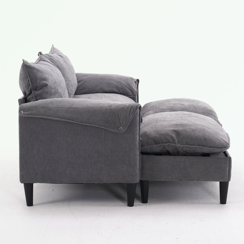 Loveseat with Storage and Footstools, Gray