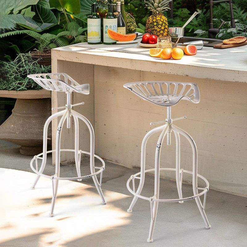 Swivel Counter Stool with Iron Frame, White