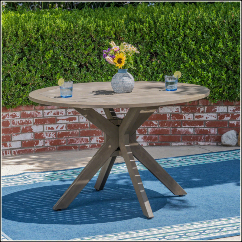4-Person Outdoor Round Acacia Wood Dining Table with Slat Top & X-Brace Base