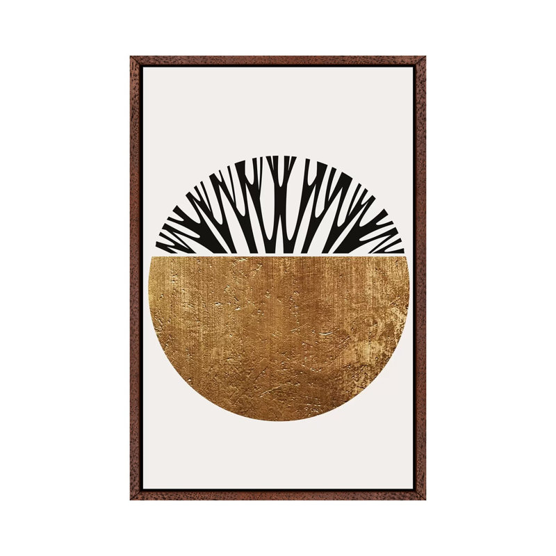 Abstractika - Gold by Kubistika - Print on Canvas, 101.6cm H x 66.04cm W x 3.81cm D, Classic Brown Wood Floater Framed