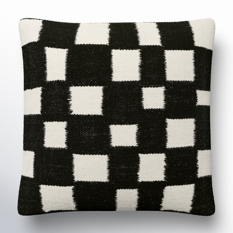 Leonida 18" Jet Black and Off-White Geometric Cotton Throw Pillow