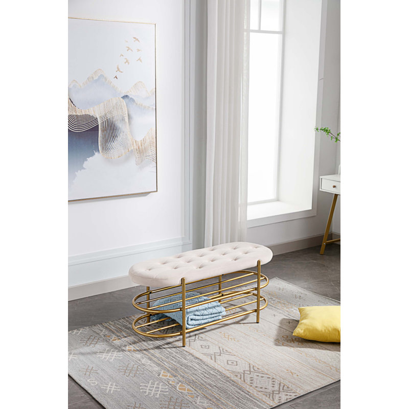 Banc de rangement en velours Rosheda, Beige