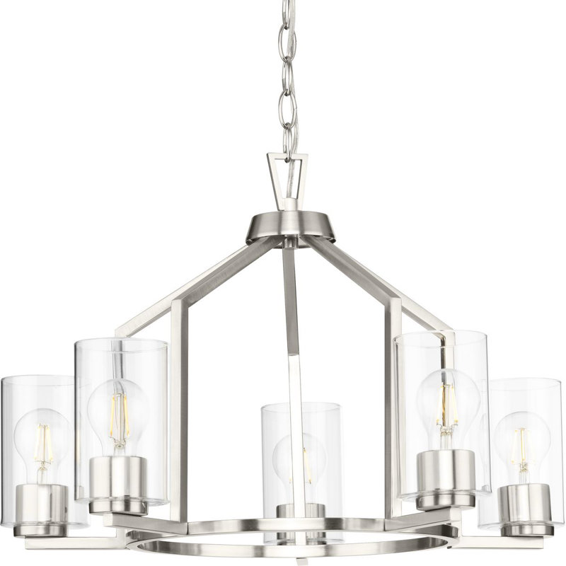 Brushed Nickel 5-Light Geometric Chandelier with Clear Glass Shades
