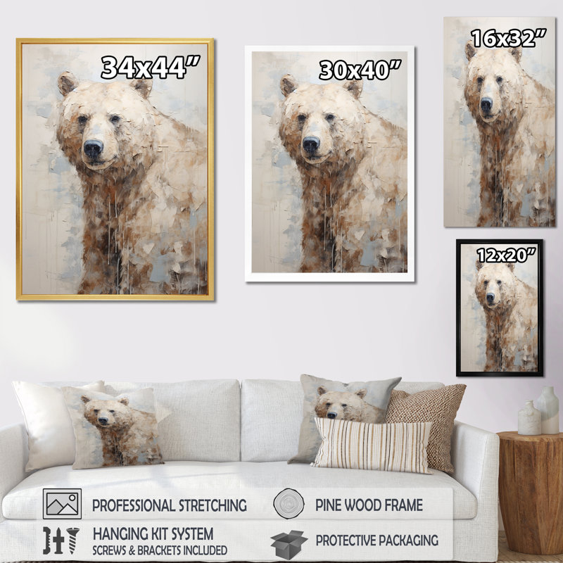 Minimalisme ours dans la glace I, Cadre photo blanc, H 40 po x l 30 po x P 1,5 po