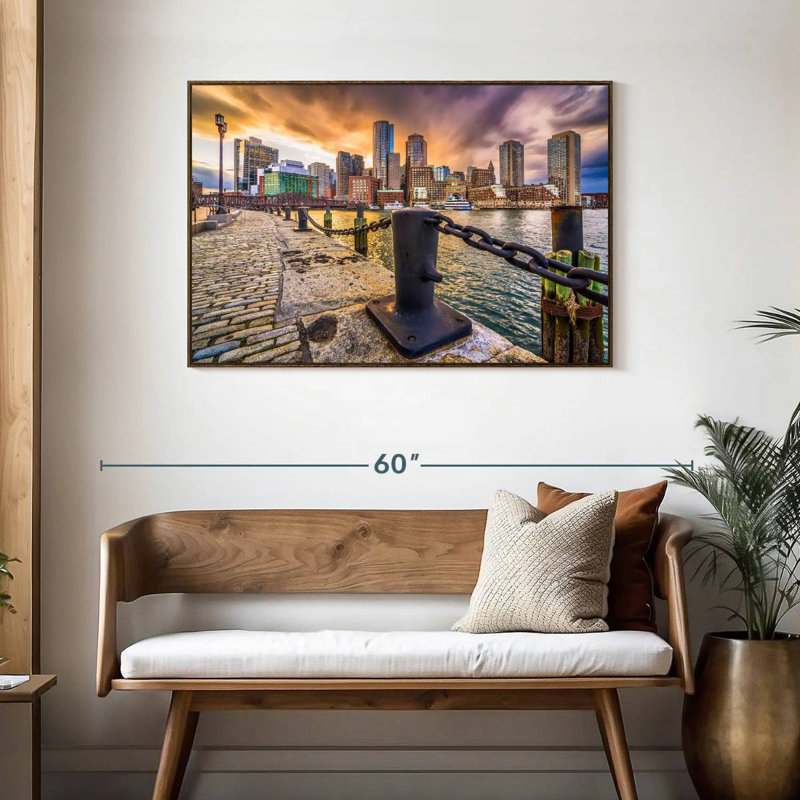 Port de Boston, Massachusetts, 19 po x 13 po, Cadre flottant noyer