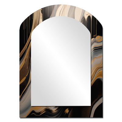 Gold And Black Marbled Euphoria I - Marble Arch Mirror, Gold Asymmetrical Unique Wall Mirror, Printed Metal Art