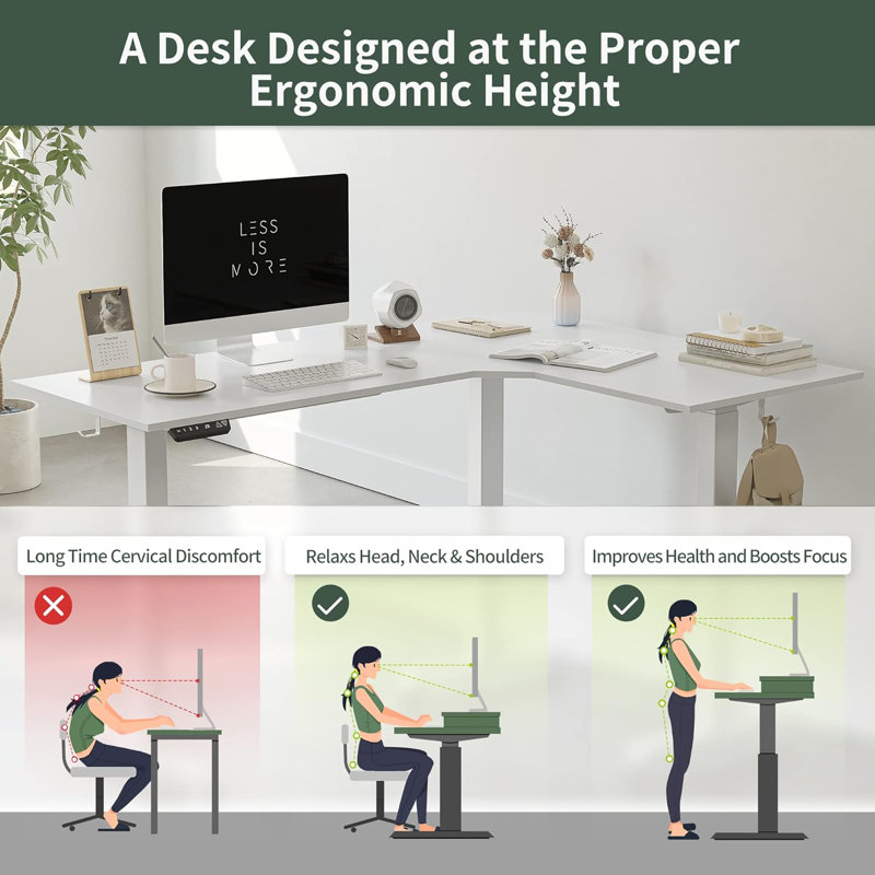 Table de bureau électrique à hauteur réglable en L électrique, Blanc