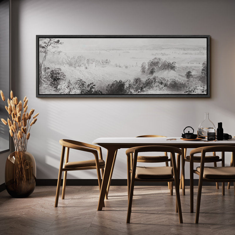 «Rustic Countryside Enigmatic Vale Grayscale Landscape», reproduction d'art sur toile, H 20 po x l 60 po