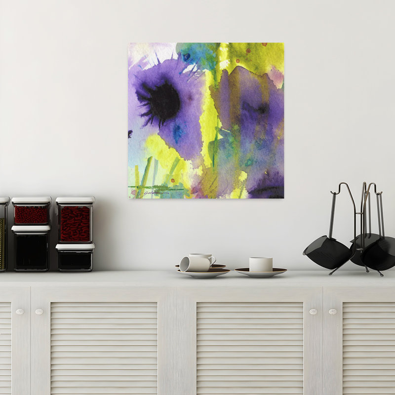 Art contemporain abstrait floral mauve, H 18 po x l 18 po
