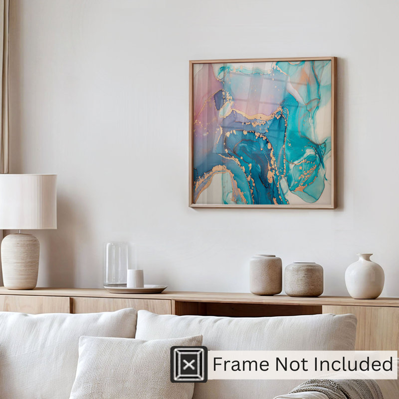 Abstract Cyan Symphony Modern Unframed Art Print, 10" H x 10" W