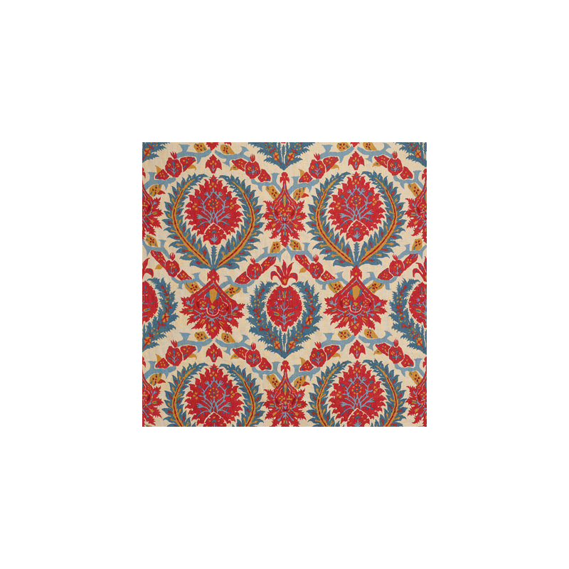 Les Alizes Zenobia Linen Performance Fabric, Pompeian Red/Blue
