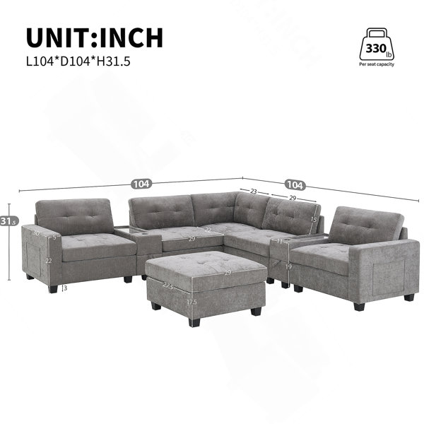 Latitude Run® Sectional Sofa With Acrylic Table Top, Chenille U Shaped ...