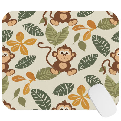 Animals Monkeys Pattern Kids Room Children's Art Wild Animals Monkey Children's Gaming Cute Office Laptop Desk Pad Gift Mat Square Rectangle Non-Slip Mousepad