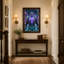 «Silver Robot with Glowing Purple Cross In Neon City», art mural sur toile-133562079