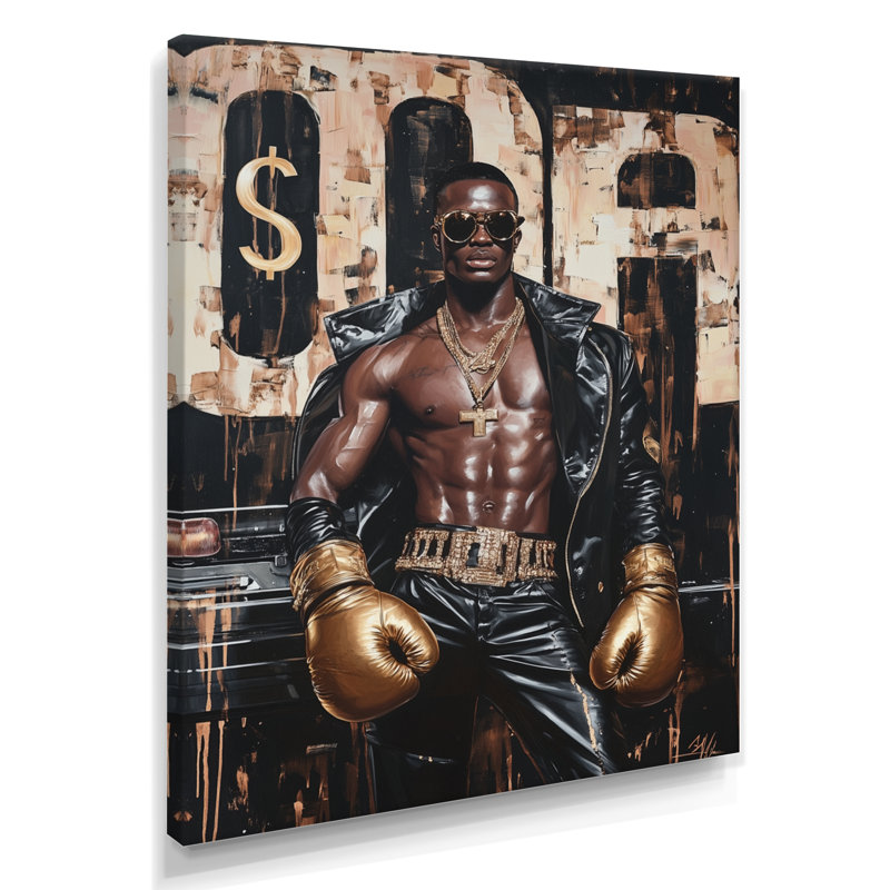 «Boss Fighter African American Man II» - Décoration murale homme, Toile tendue, H 44 po x l 34 po x P 1,5 po