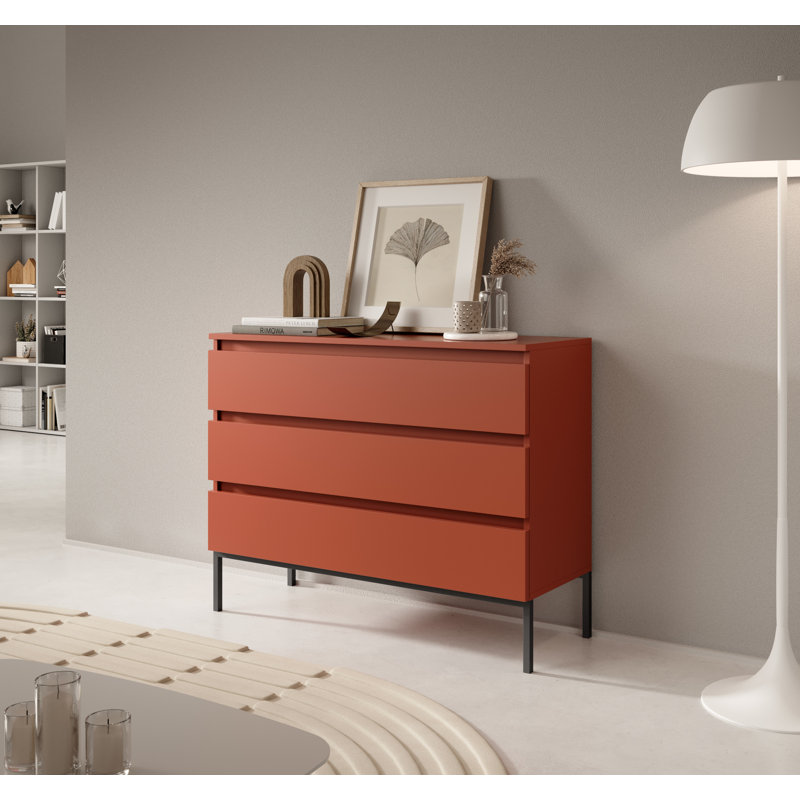 Abrah 100cm W 3 - Drawer Chest of Drawers, Red/Black