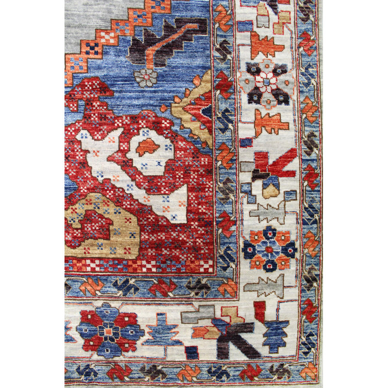 Tapis unique en laine noué à la main 8 pi 1 po x 10 pi nouvel âge en gris / bleu Bakshaish