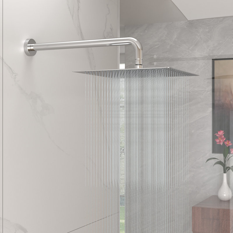 12 Inch Rain Shower Head High Pressure High Flow Square Stainless Steel Rainfall Showerhead, Polished Chrome