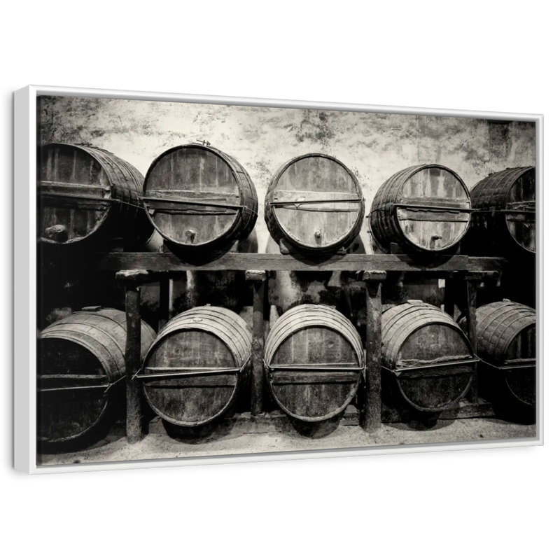 Tonneaux de vin, 40 po x 27 po, Cadre flottant blanc
