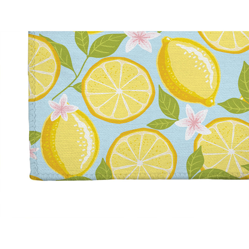 Tapis de cuisine anti-dérapant léger Lemons, Bleu, Rectangulaire 2 pi x 3 pi