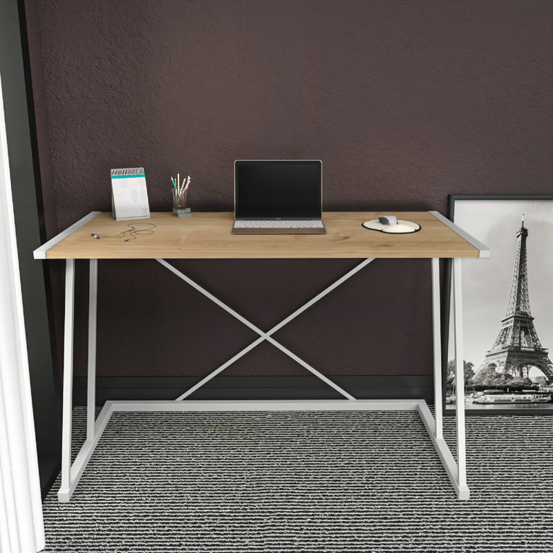 Lenes Metal Base Writing Desk, Oak/White