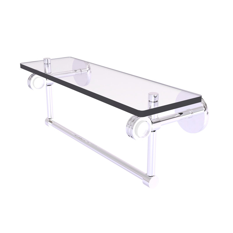 Tablette en verre avec barre à serviettes Margolis, Chrome poli, H 6,2 po x l 16 po x P 5,65 po