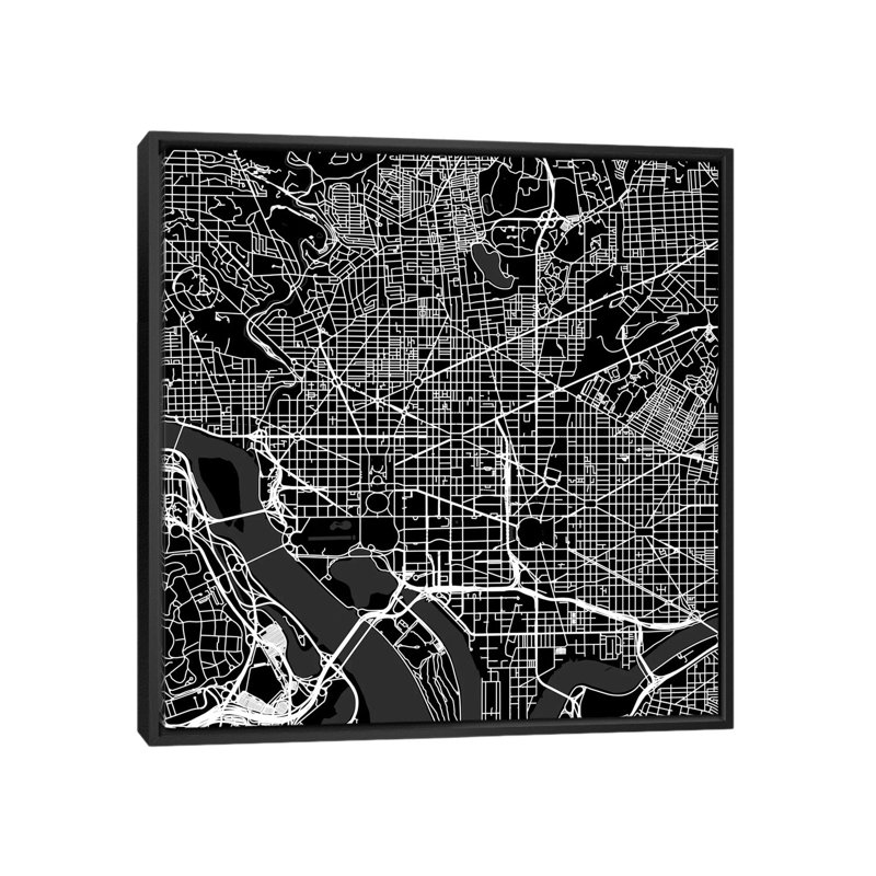 « washington d.c. urban routes map », impression sur toile tendue, H 18 po x l 18 po x P 1,5 po, Toile avec cadre noir