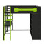 Lit mezzanine pleine grandeur avec bureau et garde-robe ouverte, cadre en bois avec espaces de rangement et éclairage intégré-294763066
