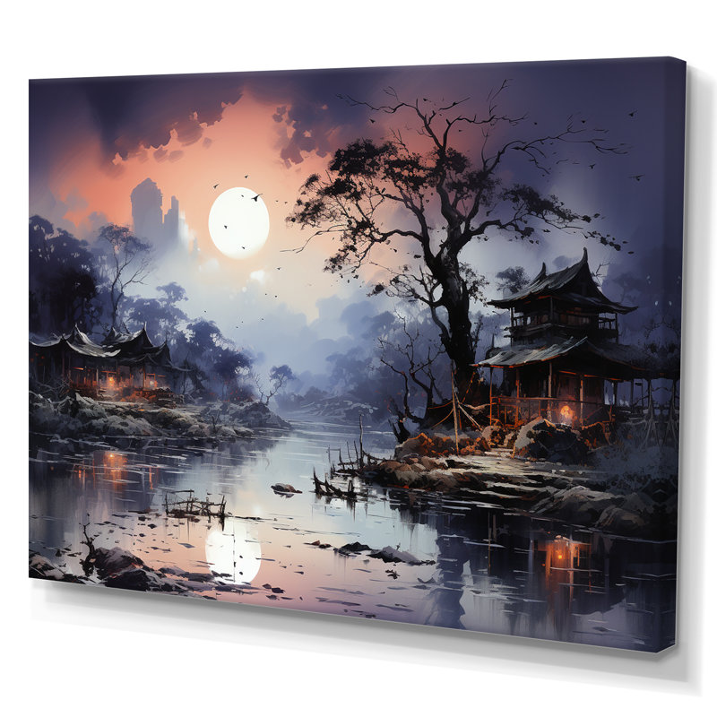 Vietnam, paysage de sérénade au clair de lune II sur toile, Toile tendue, H 16 po x l 32 po x P 1 po