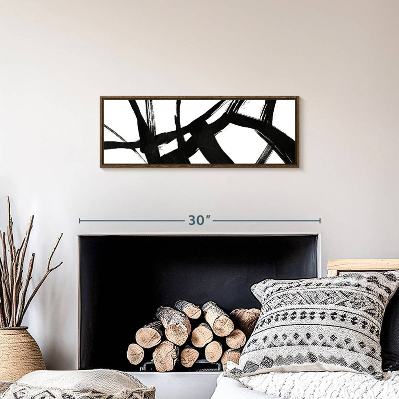 Encre noire stries V, 25" X 9", Floating Frame Walnut