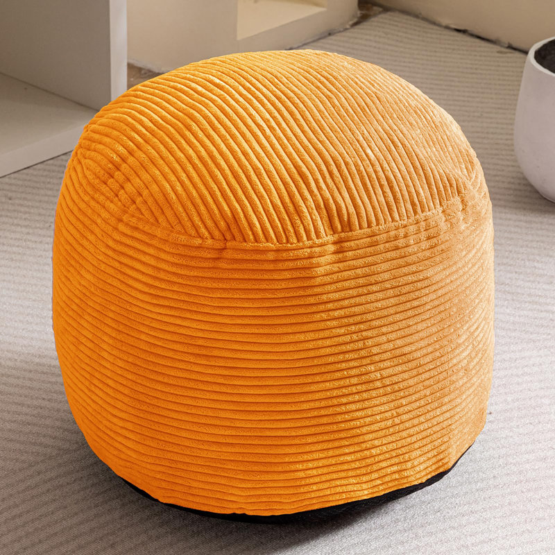 Round Corduroy Pouf Ottoman, 26", Beige Faux Fur