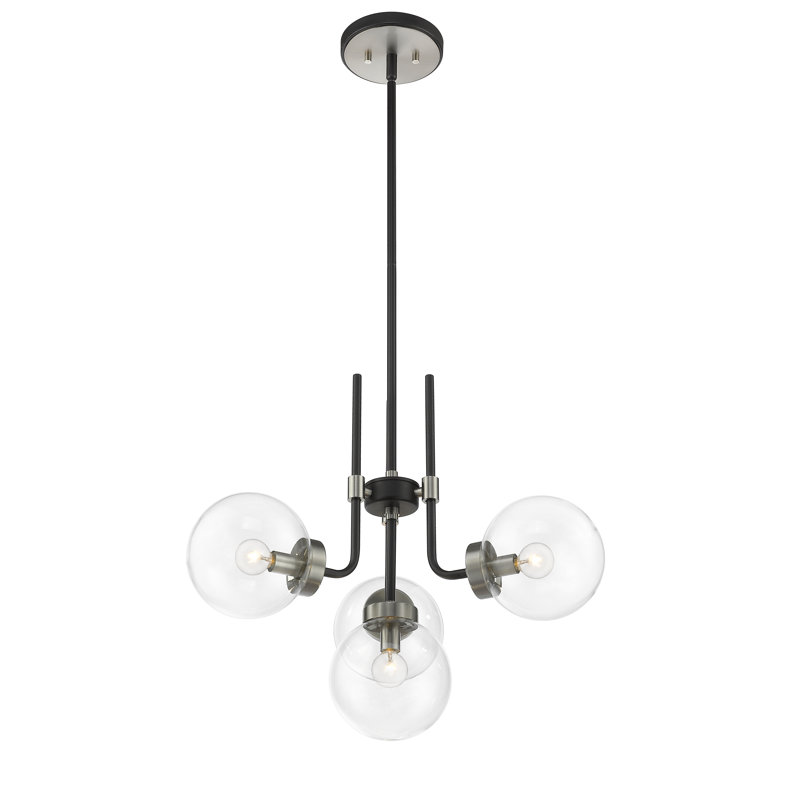 Lustre classic 4 lumières unique Demorest, Nickel brossé, Transparent