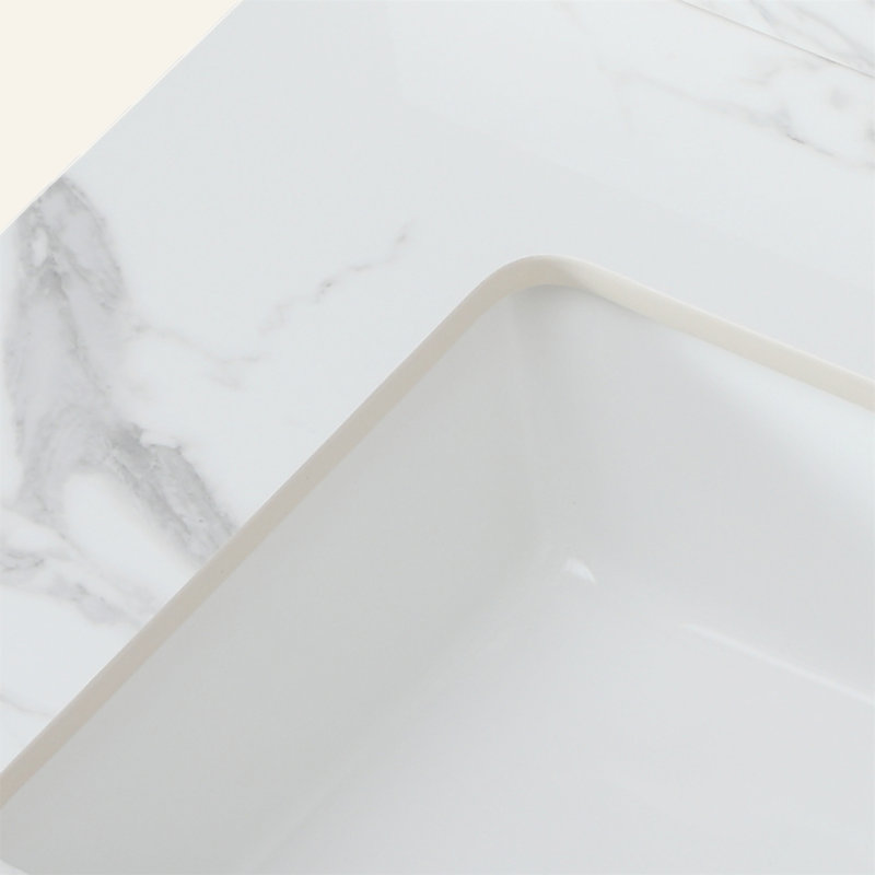 Plateau de meuble-lavabo blanc fritté en pierre Carra (31 po x 22 po) - Lavabo en céramique encastré + dosseret de 4 po, 3 trous de robinet pour un seul trou / 8 po pour les armoires 36 po